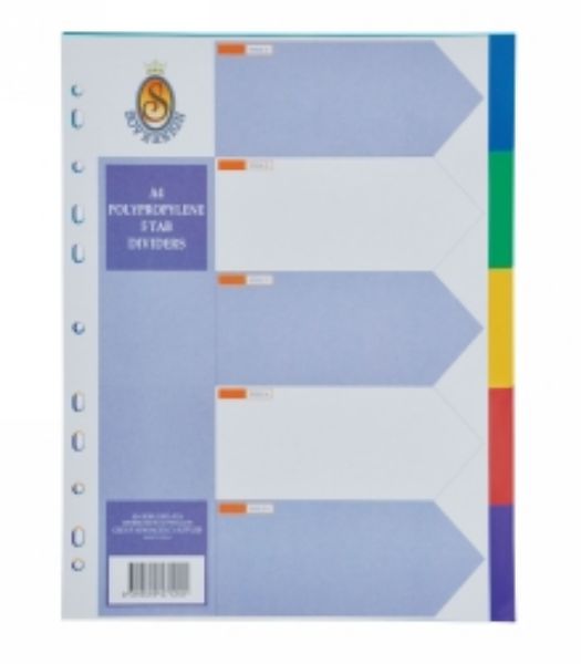 Picture of Dividers A4 Plastic 5 Tab MultilColoured