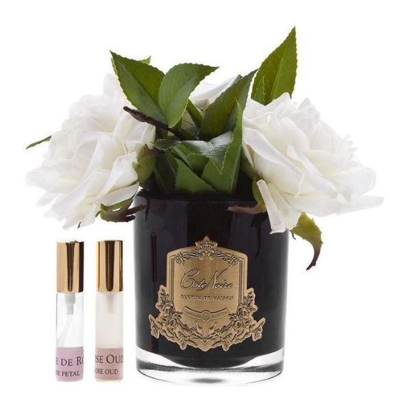 Picture of Cote Noire Premium English Roses Ivory White Black Glass with Gold Crest