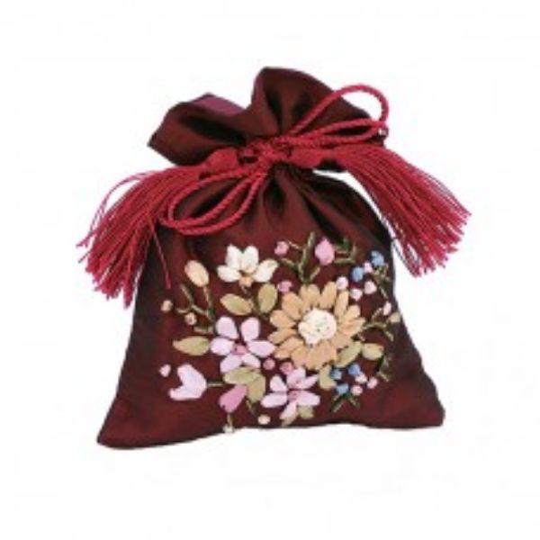 Picture of Rose Filled Small Ribbon Bag - Burgundy