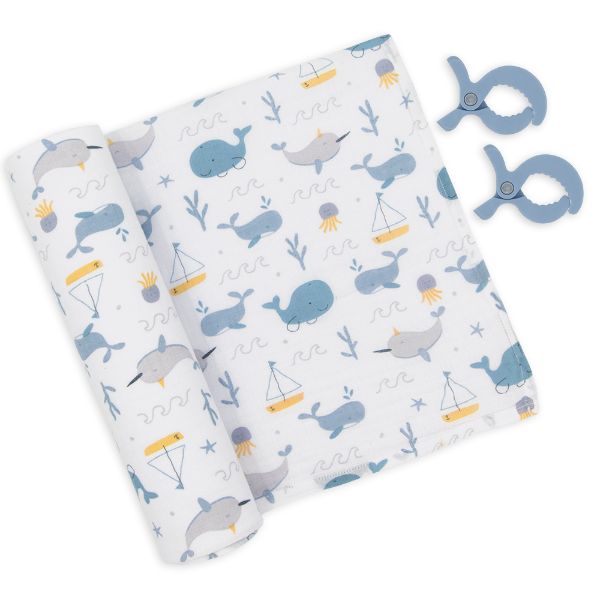 Picture of Muslin Swaddle & Pram Pegs - Whale of a time