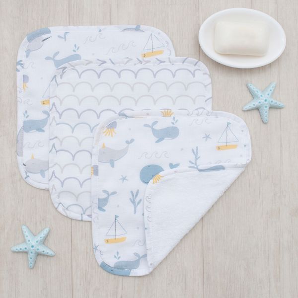 Picture of Muslin 3pk Wash Cloths  - Whale of a Time